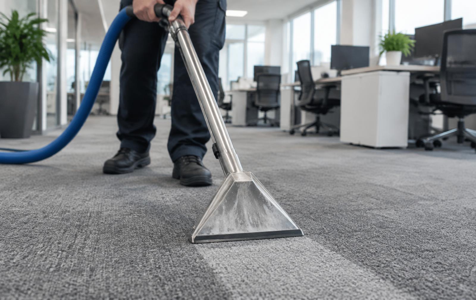 Commercial carpet cleaning machine extracting dirt from office carpet in Auckland