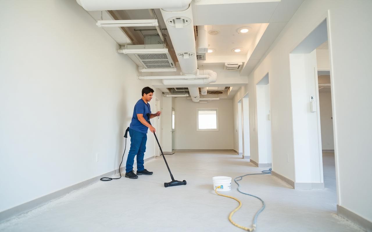 Post-construction commercial space being cleaned